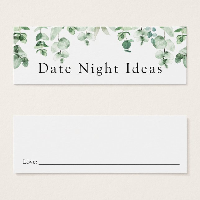 Eucalyptus och Grey Date Night Idea Card Litet Visitkort (Framsida & baksida)