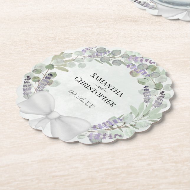 Eucalyptus och lavender Utandning Elegant bröllop Underlägg Papper (Vinklad)