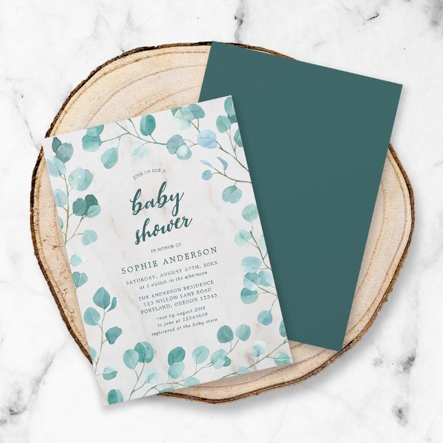 Eucalyptus och Marble Baby Shower Inbjudningar (Skapare uppladdad)