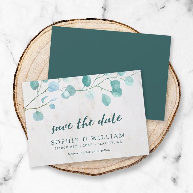 Eucalyptus och Marble Save Date Card Spara Datumet (Skapare uppladdad)