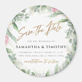 Eucalyptus och Rosa Blommigt Spara datum magneter