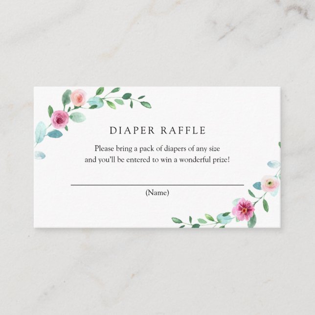 Eucalyptus och Rosa Flowers Diaper Raffle Card Tilläggskort (Framsida)