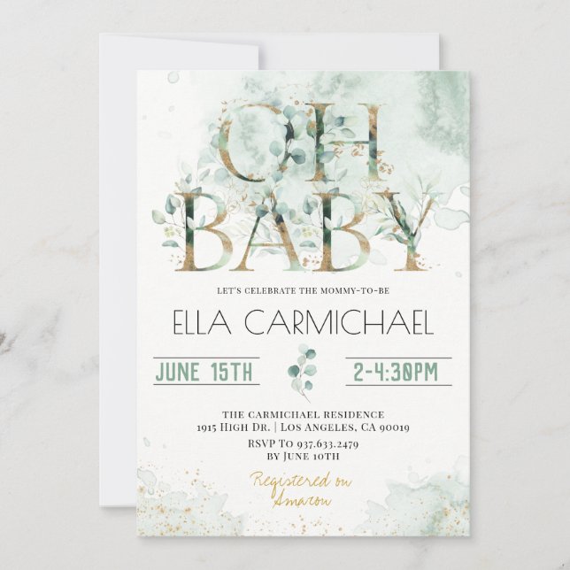 Eucalyptus Oh Baby Shower Inbjudan (Framsida)