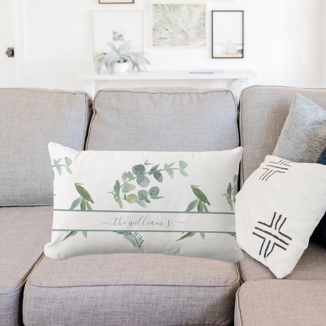 Eucalyptus olivvitaktig grönt mönster lumbarkudde (Skapare uppladdad)