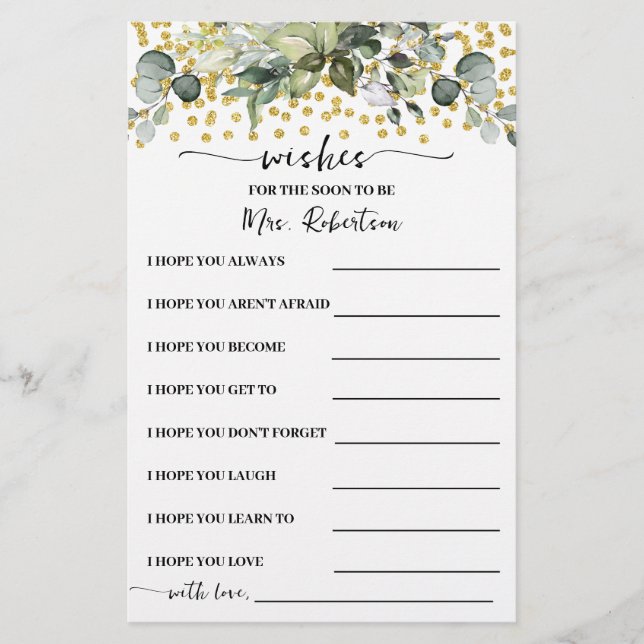 Eucalyptus önskar att snart blir mrs Card Flye Flygblad (Framsidan)