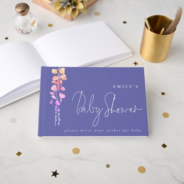 Eucalyptus Önskemål för Baby Shower Lilac Gästböcker (Framsida öppen)