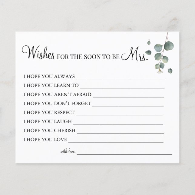 Eucalyptus Önskemål för Soon som är Mrs Card Flygblad (Framsidan)