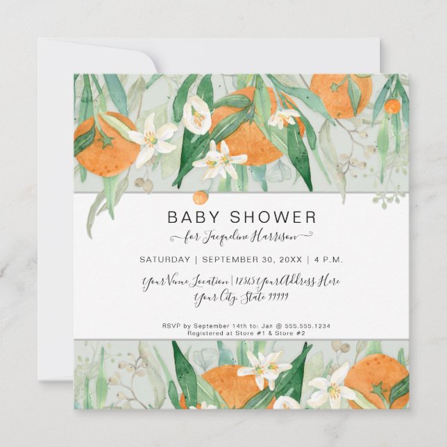 Eucalyptus Orange Mint a Little Cutie Baby Shower Inbjudningar (Framsida)
