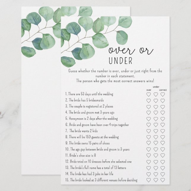 Eucalyptus - Över eller under brudtjejsspel (Fram/baksida)
