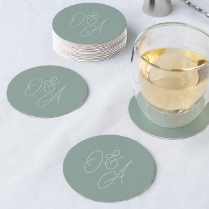 Eucalyptus Oversifierat skript Monogram Bröllop Underlägg Papper Rund