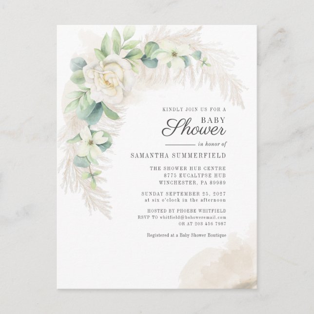 Eucalyptus Pampas Grass Greenery Girl Shower Inbjudan Vykort (Framsida)