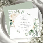 Eucalyptus Party Vit ros Blommigt 21:a födelsedag Inbjudningar<br><div class="desc">Hugga en speciell kvinna med denna elegant 21:a födelsedagsinbjudan. Vit ros som är inkapslat i mjuk grönt eucalyptus löv bildar ett modernt botaniskt ram. Hela texten kan redigeras så att du kan beskriva ditt speciella firande perfekt.</div>