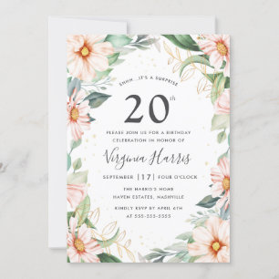 Eucalyptus Peach Blommigt 220: e födelsedagen Inbjudningar