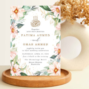 Eucalyptus Peach Blommigt Islamisk muslimsk Bröllo Inbjudningar