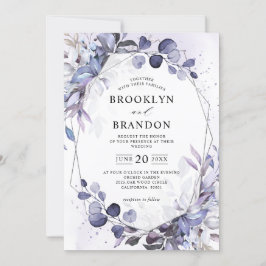 Eucalyptus Periwinkle Lila Geometric Bröllop Inbjudningar