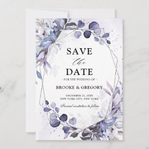 Eucalyptus Periwinkle Lila Geometric Bröllop Spara Datumet