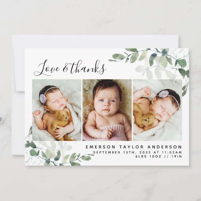 Eucalyptus Photo Baby Tack Kort (Framsida)