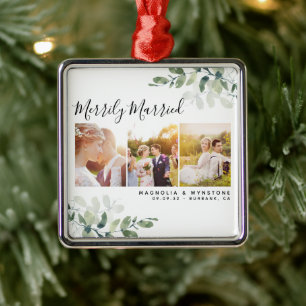 Eucalyptus Photo Bröllop Newlyweds Keepsaké Julgransprydnad Metall