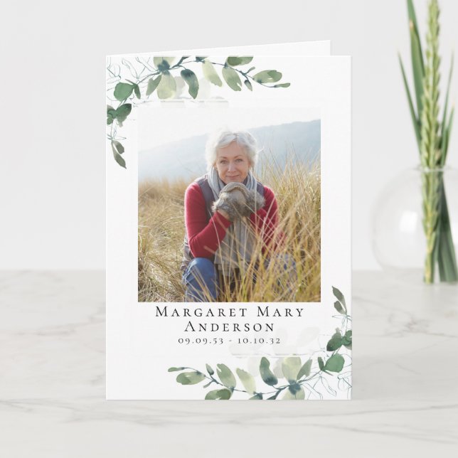 Eucalyptus Photo Funeral Memorial Service Program (Framsida)