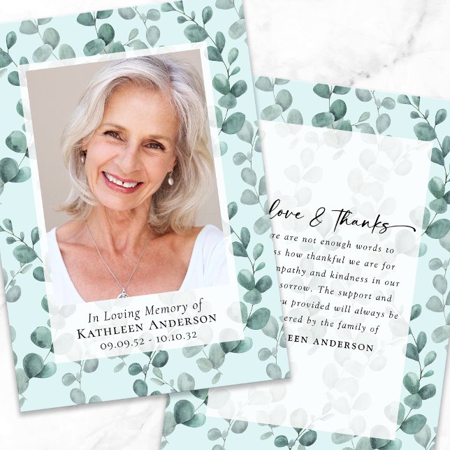 Eucalyptus Photo Funeral Memorial Tack Kort (Skapare uppladdad)