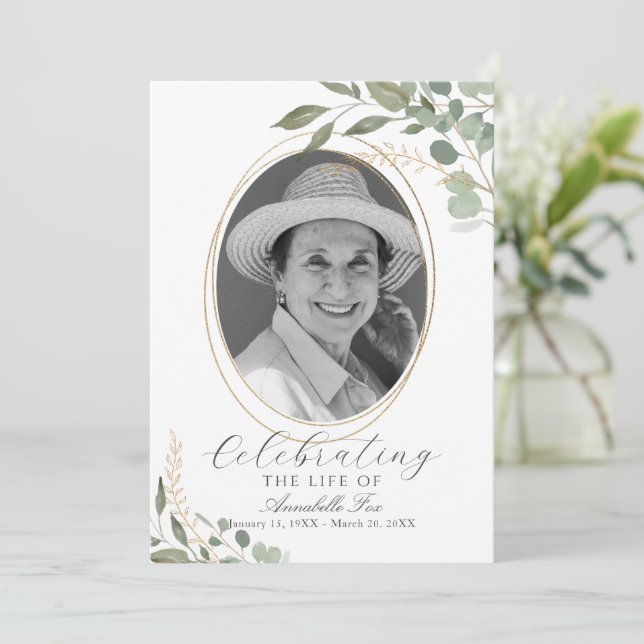 Eucalyptus Photo Funeral Order Program (Stående Fram)