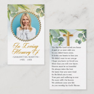 Eucalyptus Photo Funeral Prayer Card Visitkort