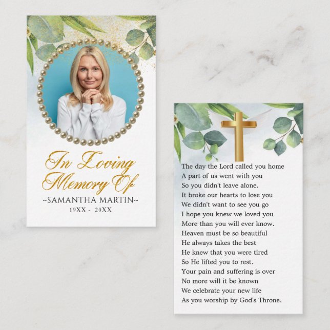 Eucalyptus Photo Funeral Prayer Card Visitkort (Fram/baksida)