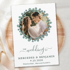 Eucalyptus Photo Greenery QR Code Bröllop Inbjudningar