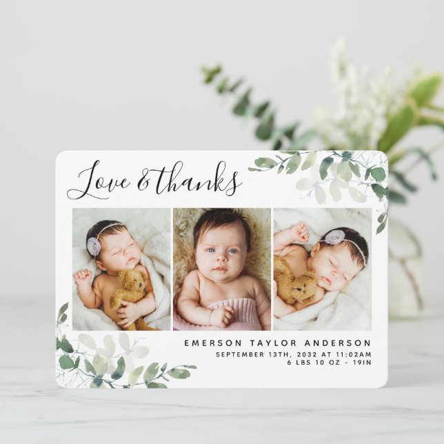 Eucalyptus Photo Kärlek och tack Birth Notice (Stående Fram)