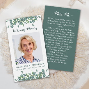 Eucalyptus Photo Memorial Funeral Prayer Card Visitkort