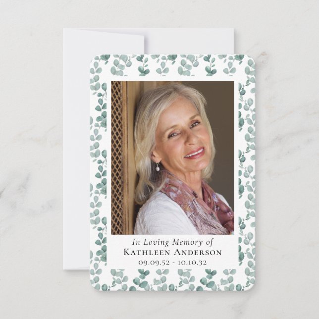 Eucalyptus Photo Memorial Prayer Card Anteckningskort (Framsida)