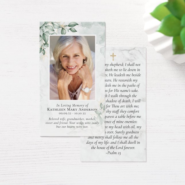 Eucalyptus Photo Memorial Prayer Card Visitkort (Skivbord)