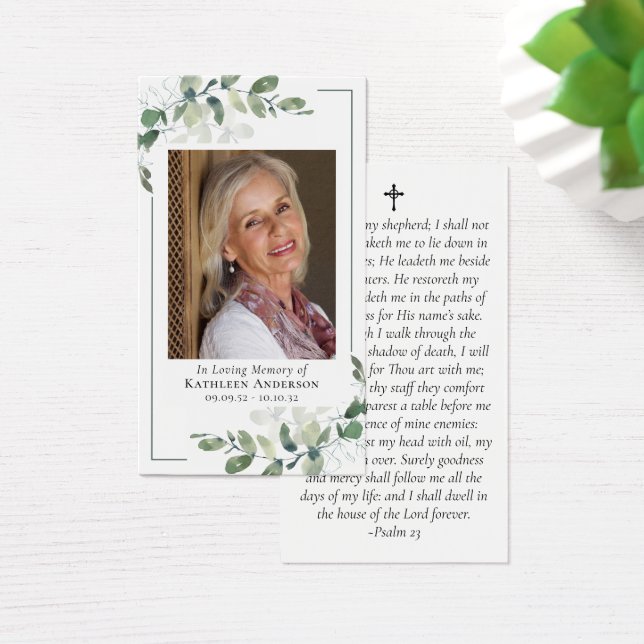 Eucalyptus Photo Memorial Prayer Card Visitkort (Skivbord)