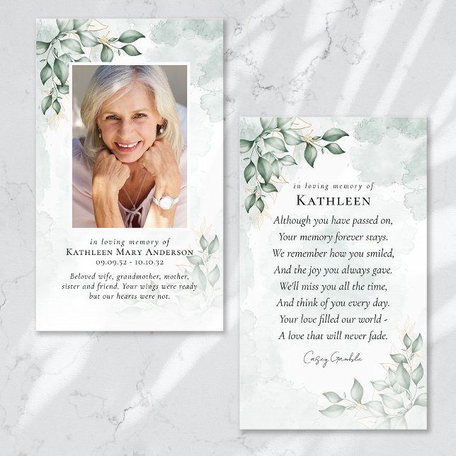 Eucalyptus Photo Memorial Prayer Card Visitkort (Skapare uppladdad)