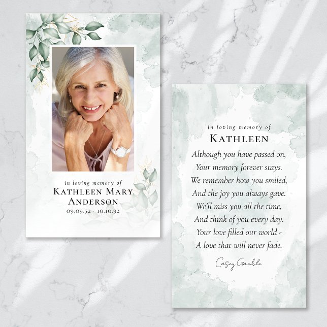 Eucalyptus Photo Memorial Prayer Card Visitkort (Skapare uppladdad)