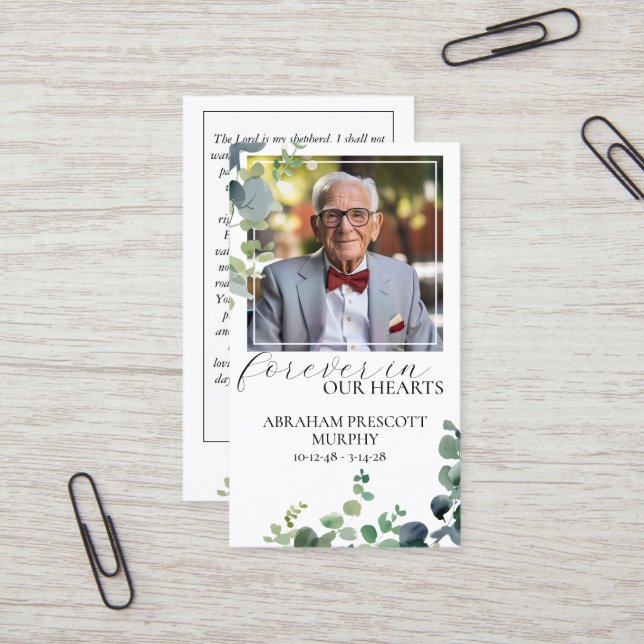 Eucalyptus Photo Memorial Prayer Card Visitkort (Fram/Back In Situ)