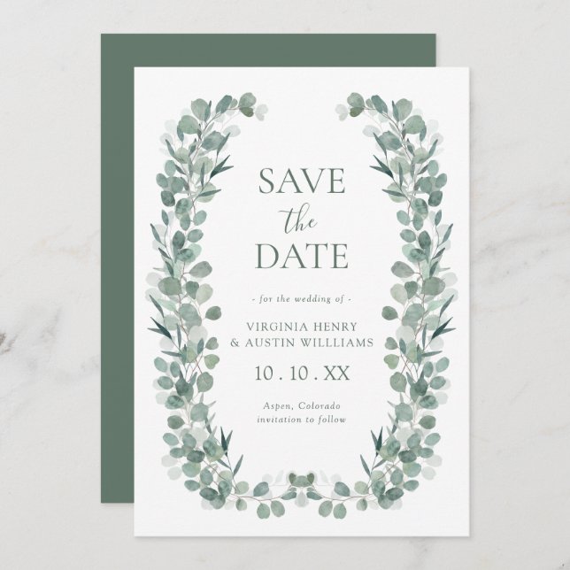 Eucalyptus Photo Save Date Spara Datumet (Fram/baksida)