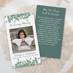 Eucalyptus Photo Sympathy Memorial Prayer Card Visitkort