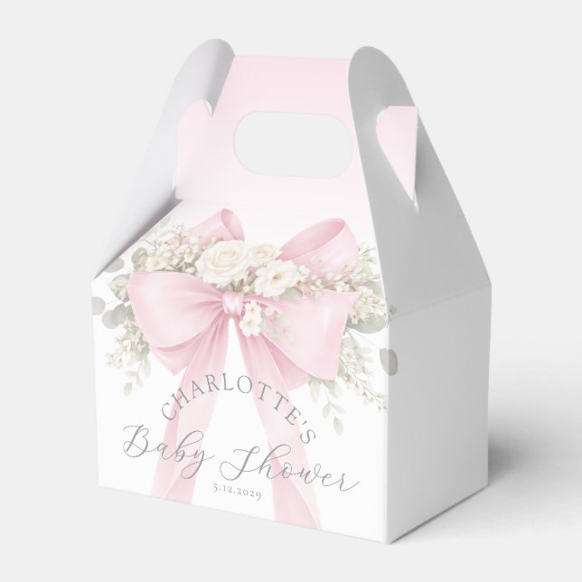 Eucalyptus Pink Bow Baby in bloom Baby Shower Presentaskar (Framsidan Sidan)