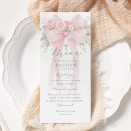 Eucalyptus Pink Bow Elegant Baptism Meny