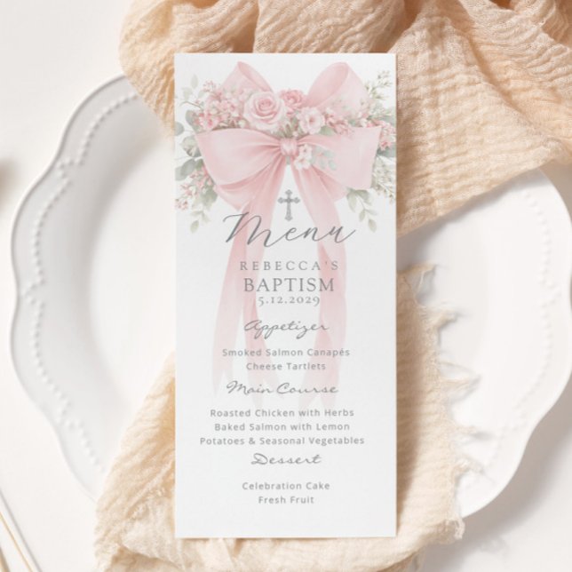 Eucalyptus Pink Bow Elegant Baptism Meny (Skapare uppladdad)
