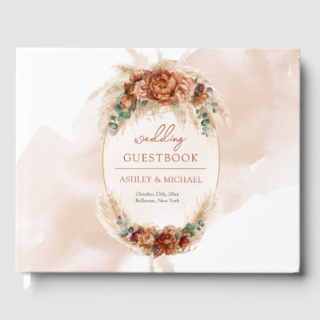 Eucalyptus (populär arch teracotta), djup röd blom gästböcker (Framsida)