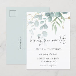 Eucalyptus Powder Blue Guld-skript Spara datum Inbjudan Vykort