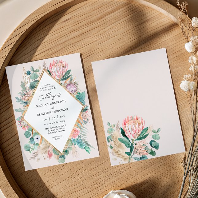 Eucalyptus Protea Pampas Grass Wedding invitation Inbjudningar (Skapare uppladdad)