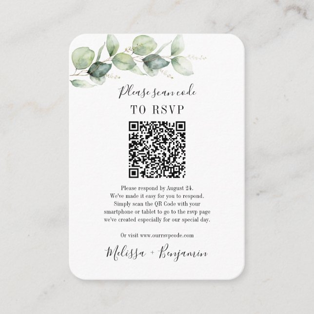 Eucalyptus QR Bröllop OSA Minimalistic Tilläggskort (Framsida)