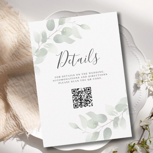 Eucalyptus QR-kod Bröllopsdetalj Bifogad Kort (Skapare uppladdad)
