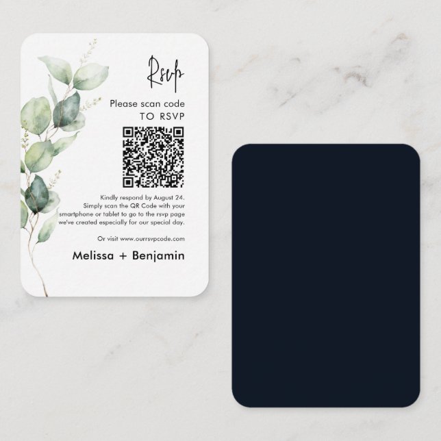 Eucalyptus QR OSA Bröllop-kuvert Tilläggskort (Fram/baksida)