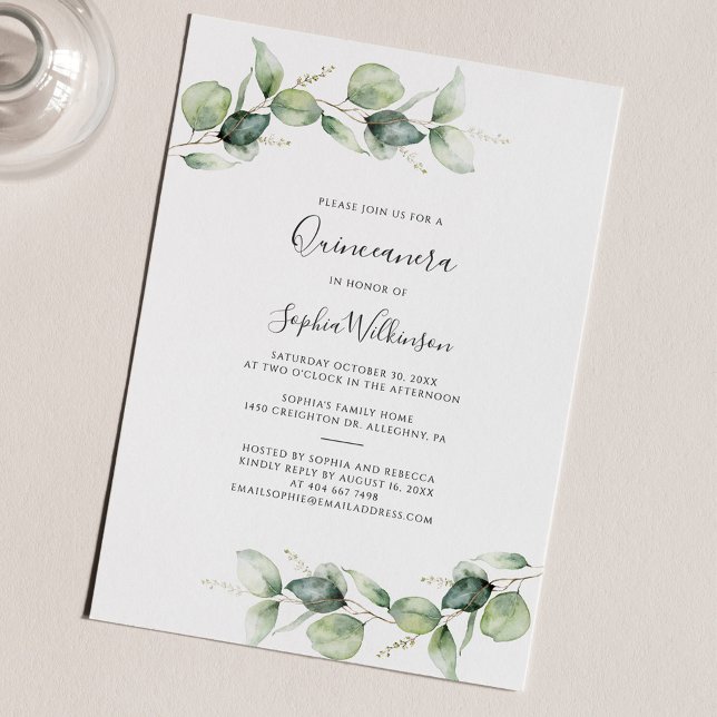 Eucalyptus Quinceanera 15:e födelsedagstidningen G Inbjudningar (Skapare uppladdad)