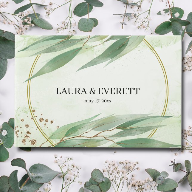 Eucalyptus Ram Grönt Guld Foliage Bröllop Gästböcker (Skapare uppladdad)