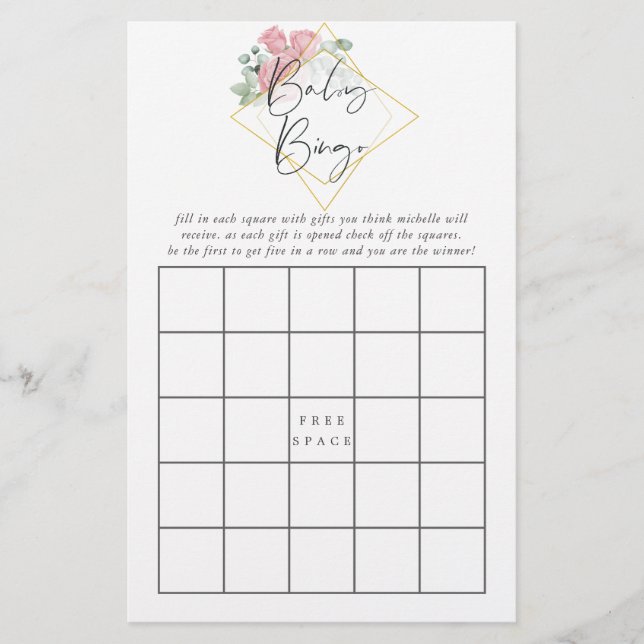 Eucalyptus Ro Geometric Baby Shower Baby Bingo (Framsida)